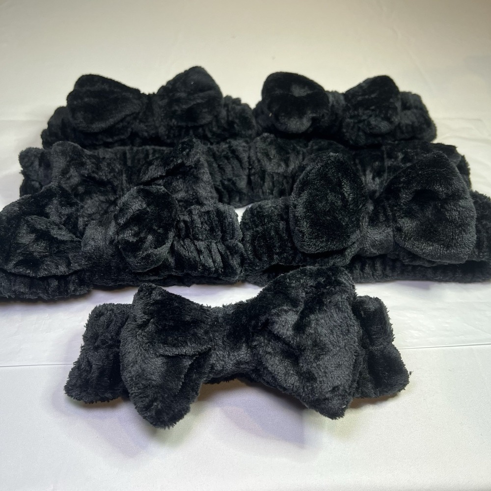 Set Of 7 SPA Headbands Black Soft Makeup Headband Fleece Bow Face Wash for Women